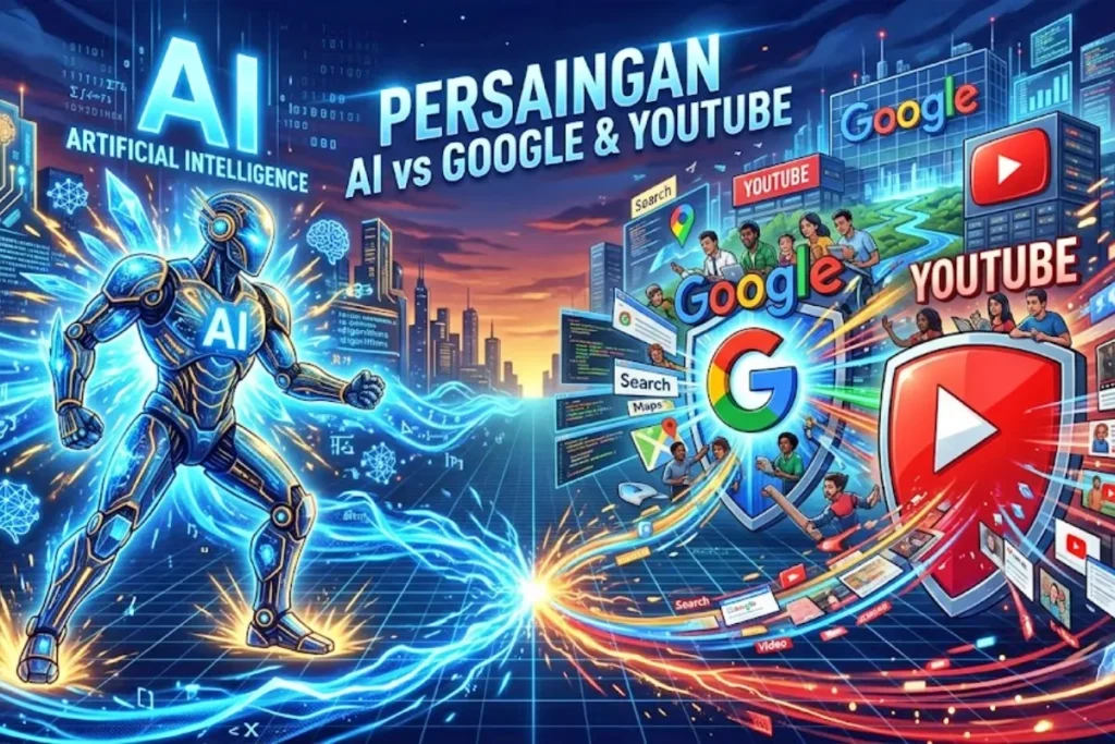 Ilustrasi AI vs Google dan Youtube
