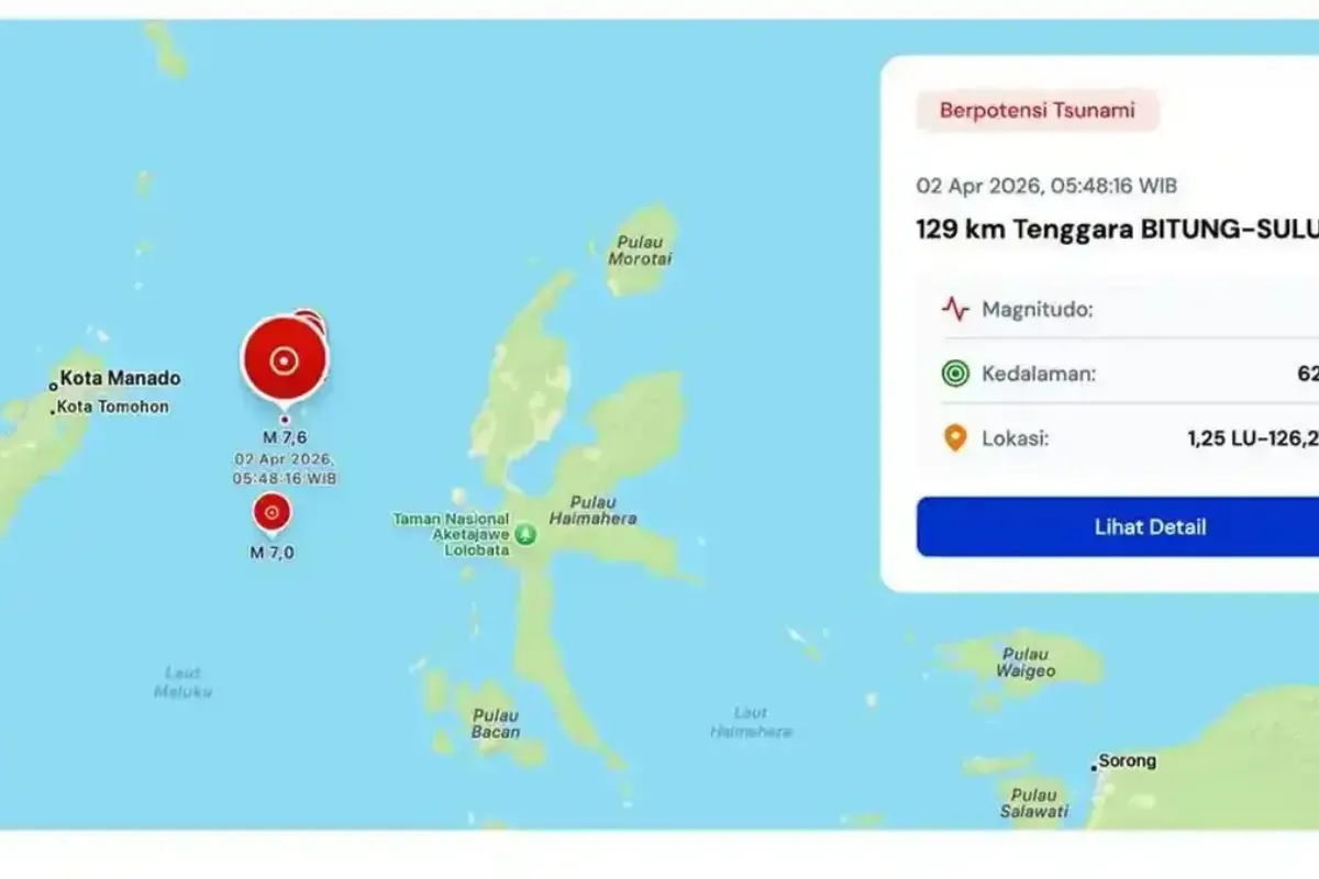 Gempa Bitung 2 April 2026, berkekuatan Magnitudo 7,6 - dok BMKG
